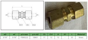 Straight Connecting Coupling 3/16" 3/16" F000222