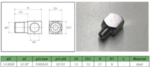 Stud elbow adapter 90° 1/4-28 UNF 1/8" F000543