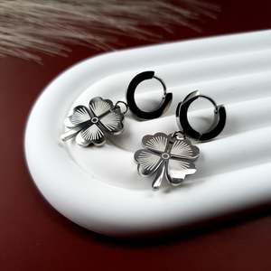 Earrings: Lucky Charm Huggies - Silver