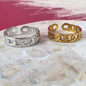 Rings: Linked Chains Adjustable Ring - Gold or Silver