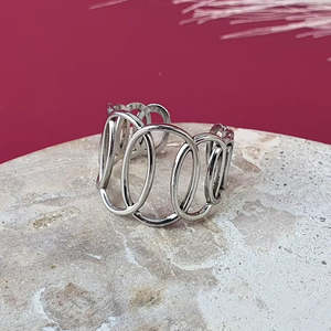 Twisted Ovals Adjustable Ring - Silver