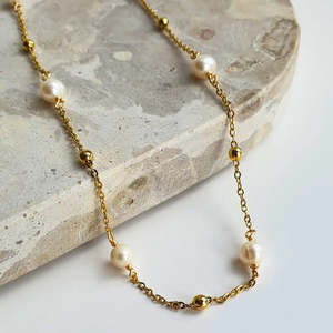 Necklaces: Ocean Whispers Freshwater Pearl Necklace - Gold