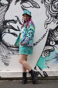 Dizzie Upcycled: Dreamy Green Denim Skirt size