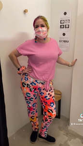 Dizzie Upcycled: Orange Leopard print Jeans Size 18