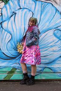 Dizzie Upcycled: Rainbow Dots Denim Jacket Size 12