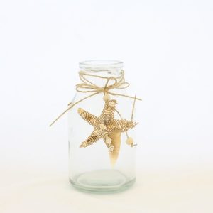 Product Hire: Glass Jar with Stars and Shell - 15cm - Dobsons Marquee & Party Hire