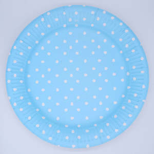 Luxe Blue: 12PK 23cm BLUE DOTTY  PAPER PLATES