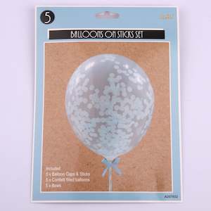 Luxe Blue: 5 Blue Mini Confetti Balloons on Sticks