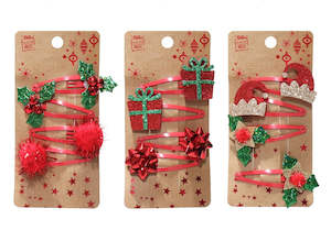 Hair Accessories: Hair Clip Red-Green Deco 4pk Asst