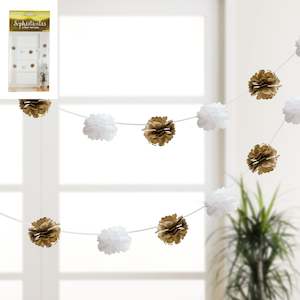 Shmick Sophisticates Gold Silver: 3m 8pcs Puff Garland - Metallic Gold/Whi