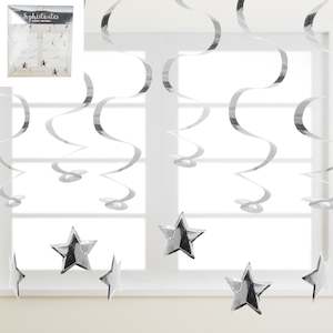 Metallic Silver Swirl Hanging Decoration w/Star 6pk