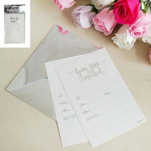 Shmick Sophisticates Gold Silver: Metallic Silver Invitation Cards + Envelopes 8pk