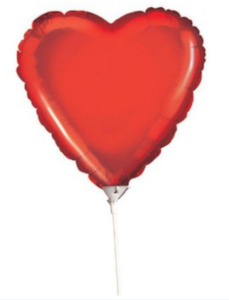 Valentines: BALLOON ON STICK HEART RED