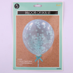 Mint: 5 Mint Mini Confetti Balloons on Sticks