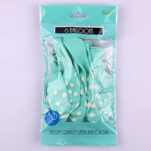6 Mint Dotty Balloons 30cm