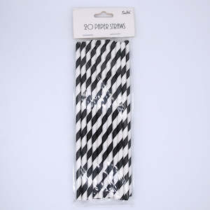 Luxe Black: BLACK STRIPE PAPER STRAWS 20PK