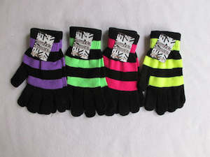 Winter: KNIT Gloves Black w/Neon Stripes