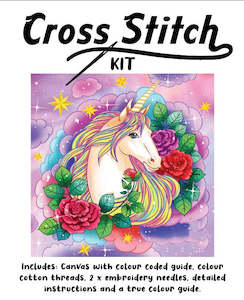 Cross Stitch 30x30cm Unicorn w/Flowers