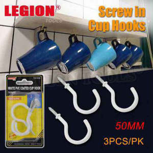 White PVC Coated Cup Hook 50mm 3pk