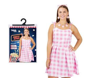 Costume Pink Midi Checkered Dress Adults