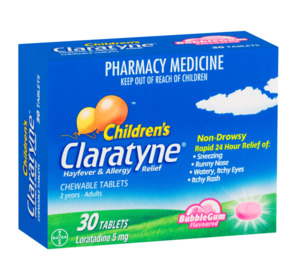 Allergies Hayfever Sinus: claratyne childrens chewable bubblegum 30