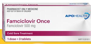 Pharmacist Only Medicines: APH Famciclovir 3 tablets Pharmacist Only Medicine