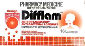 Difflam Orange Lozenges Sugar Free for Sore Throat Relief - 16 Lozenges