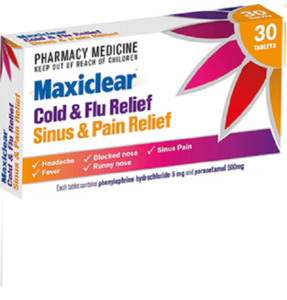 Cough And Cold: Maxiclear Cold and Flu Relief Tablets for Sinus and Pain Relief - 30 Tablets
