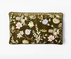 Madame Bovary – silk velvet cushion in dark olive