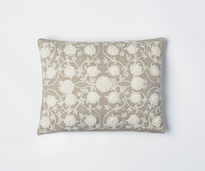 Georgie – neutral linen cushion with cream embroidery