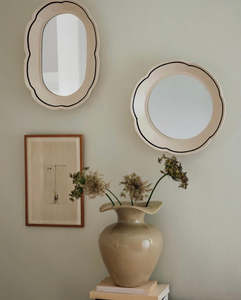 Decor Vases: BROSTE Mirror Hilma Round - Off-White/Black