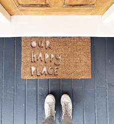Doormats: OUR HAPPY PLACE - STAMPED