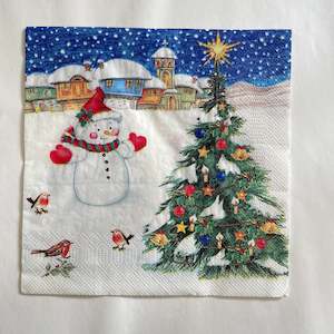 Christmas: Napkin - Snowman with Xmas Tree
