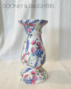 Decorated Ceramics: Candle Holder - Lavender & Pink Flowers