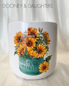 Decorated Plant Pots: Large Pot - Sunflower Bucket