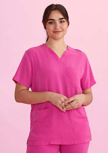 CST250US BizCare Unisex Pink V-Neck Scrub Top - Clearance