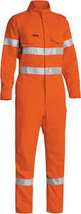 Fire Retardant Workwear: BC8185T Bisley Tencate Tecasafe Plus 580 Taped Hi Vis Lightweight FR Non Vented Engineered Coverall Regular - Clearance