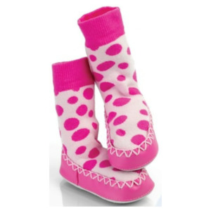 Slippers Socks: Pink Spot Designer Mocc Ons