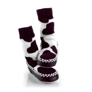 Slippers Socks: Black & White Cow Designer Mocc Ons
