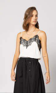 Tops Blouses Camis Tees: 1033 - For Love Cami - White/Black Lace