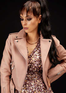 5034 - Maggie Cropped Leather Biker Jacket - Dusky Pink
