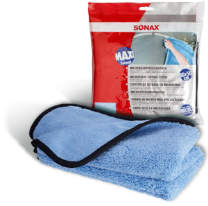 Car Wash Solutions: SONAX MICROFIBRE LARGE DRYING CLOTH, WITH GOOD WATER ABSORPTION.
