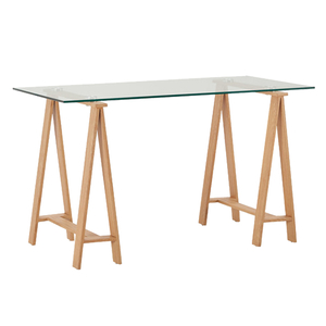 Products: Milton Glass Top Metal Base Desk - Dream Furniture