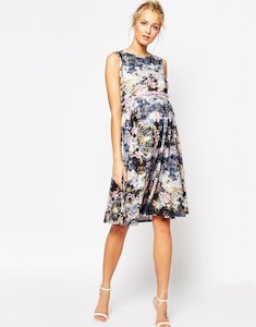 Products: Floral Midi Dress with Pink Belt