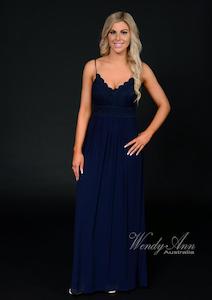 Navy Stretch Lace Bodice Gown