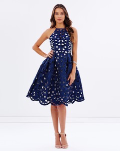 Navy Laser Cut Out Dress Sz 16