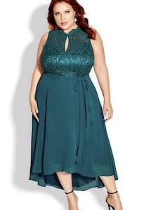 Emerald Elegance Lace Midi Dress Sz 16