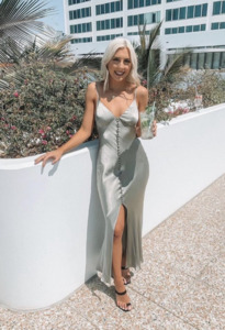 Shona Joy La Lune Bias Slip Midi - Sage