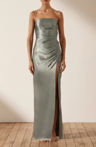 Shona Joy 1: Shona Joy Lily Bias Ruched Maxi in Sage - Ex Hire for Sale