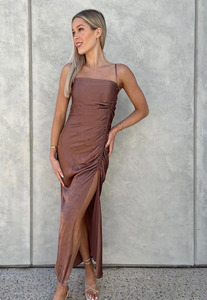 Shona Joy Lily Bias Ruched Midi in Clove - Ex Hire for Sale